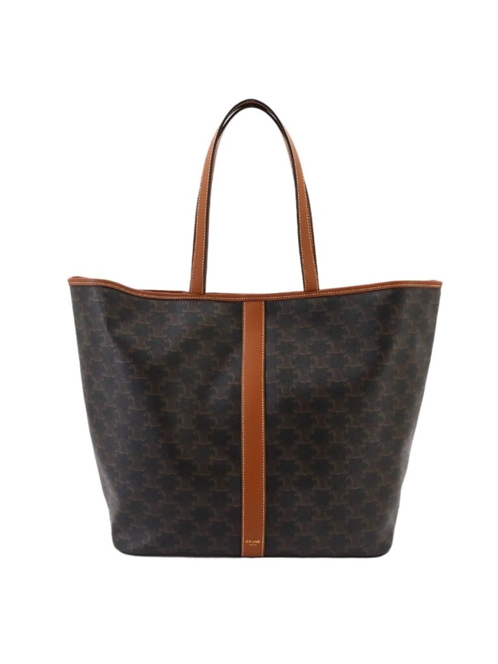 Celine Triomphe Medium Cabas Tote Bag Leather Brown Black